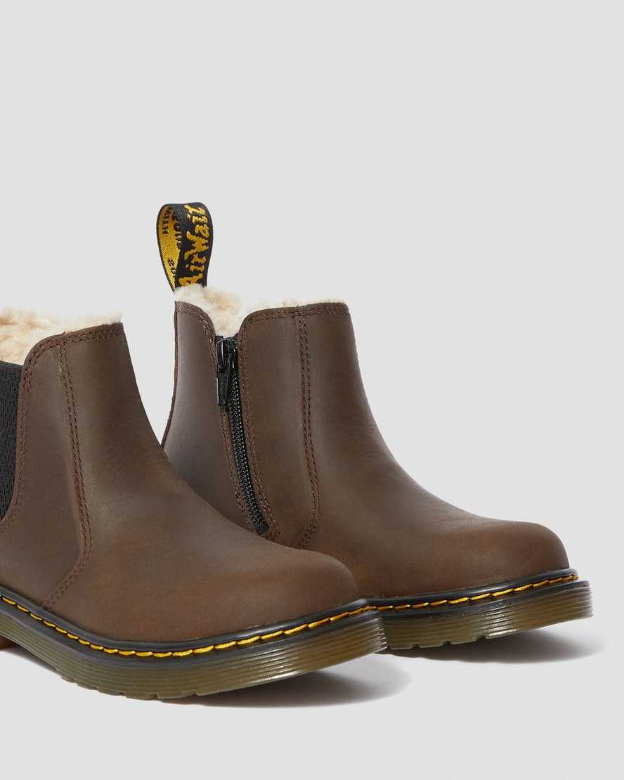 dunkelbraune dr. martens 2976 chelsea boots für kinder mit kunstfellfutter