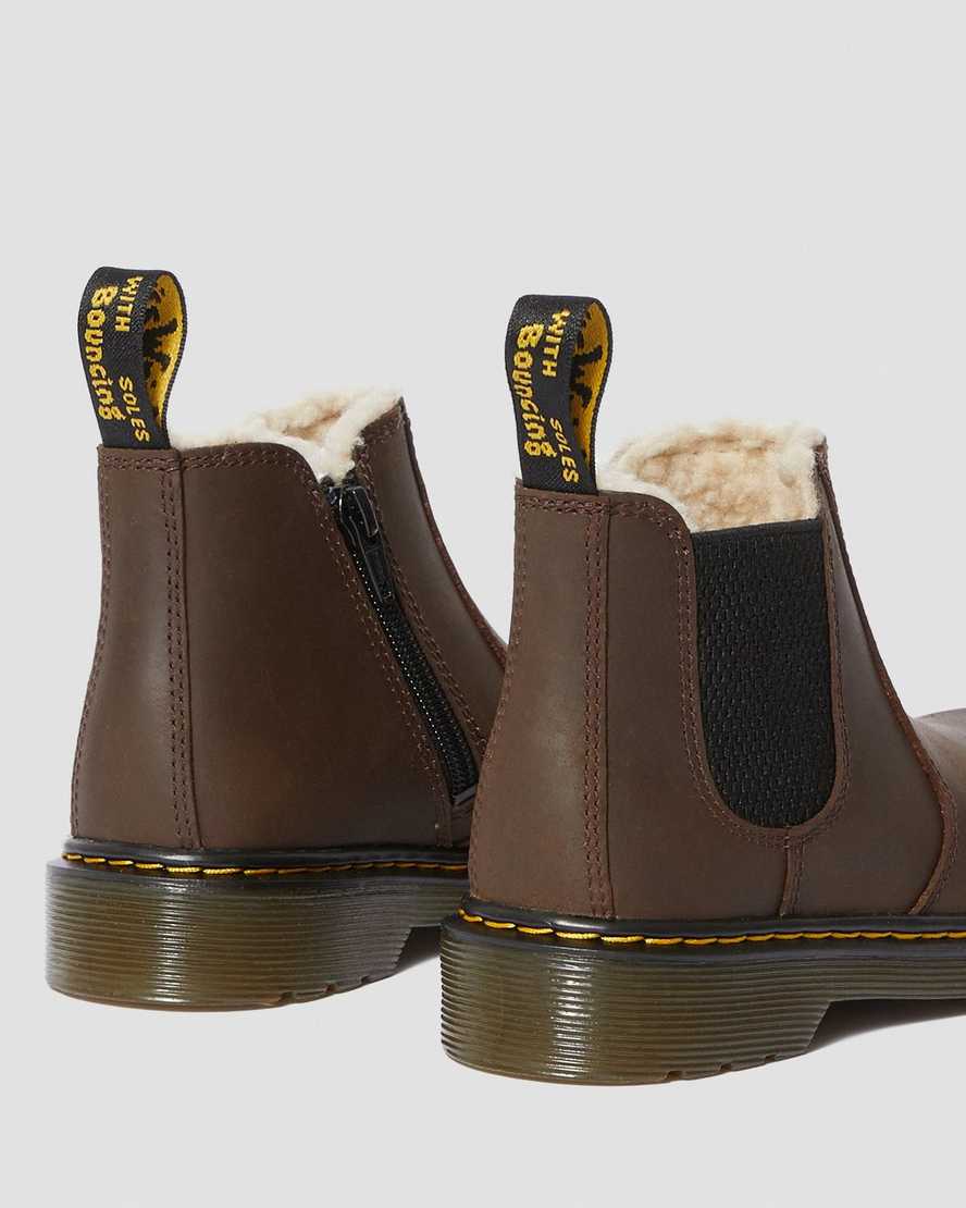 dunkelbraune dr. martens 2976 chelsea boots für kinder mit kunstfellfutter