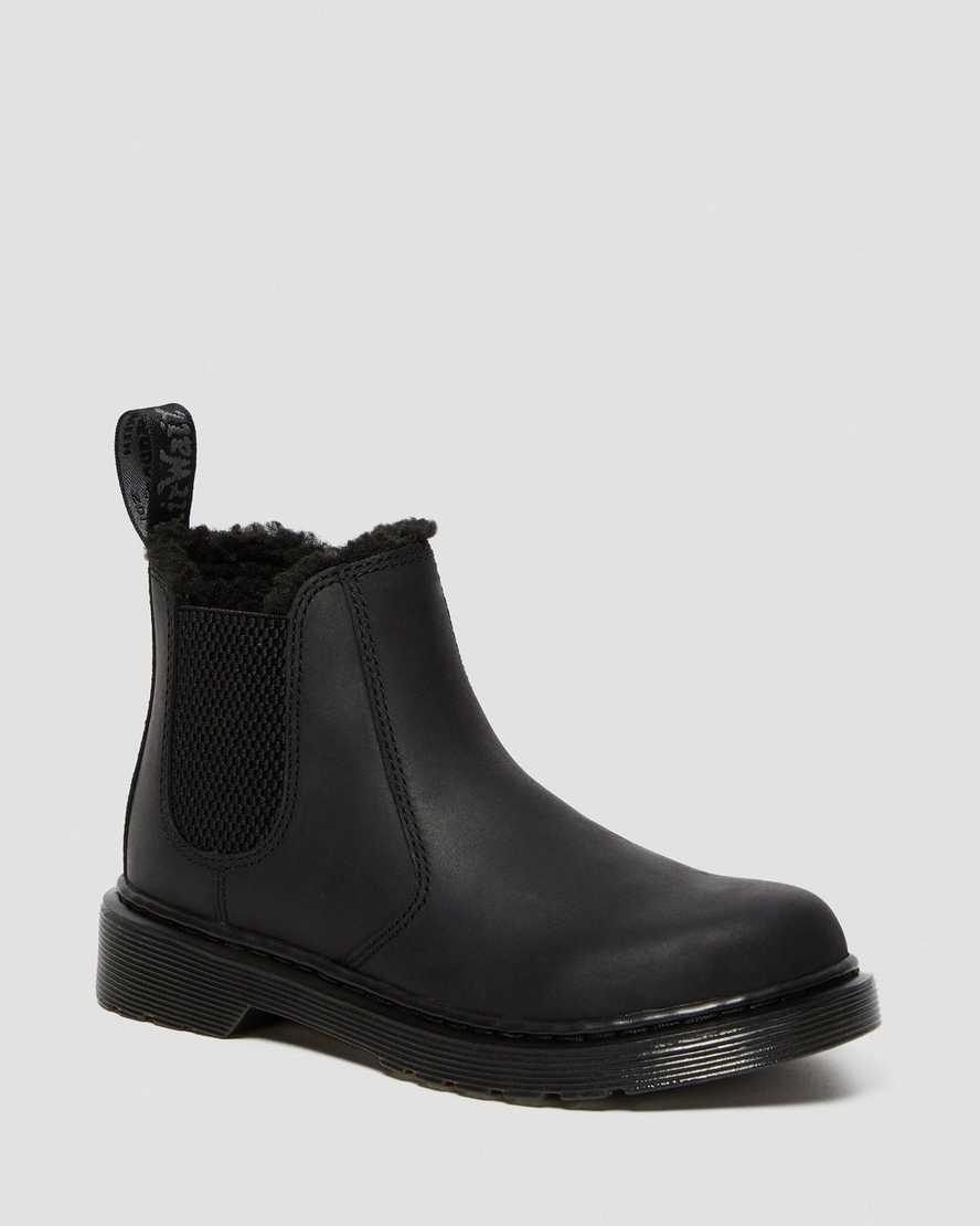 schwarze dr. martens 2976 chelsea boots für kinder mit kunstfellfutter
