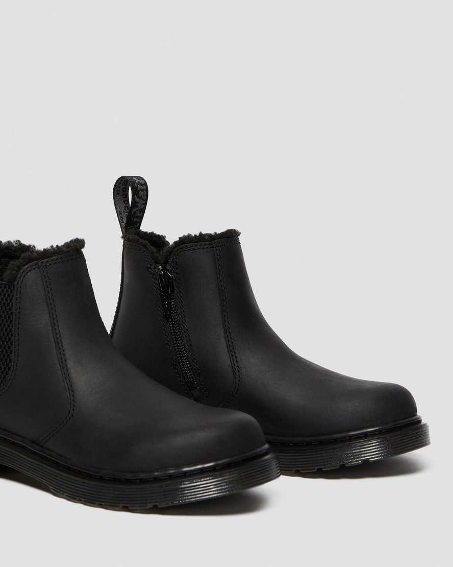 schwarze dr. martens 2976 chelsea boots für kinder mit kunstfellfutter