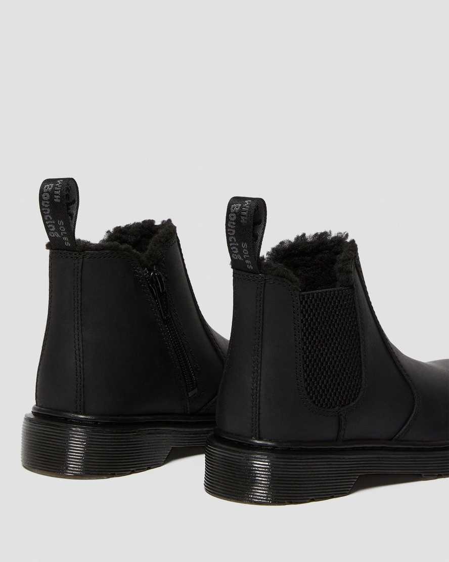 schwarze dr. martens 2976 chelsea boots für kinder mit kunstfellfutter