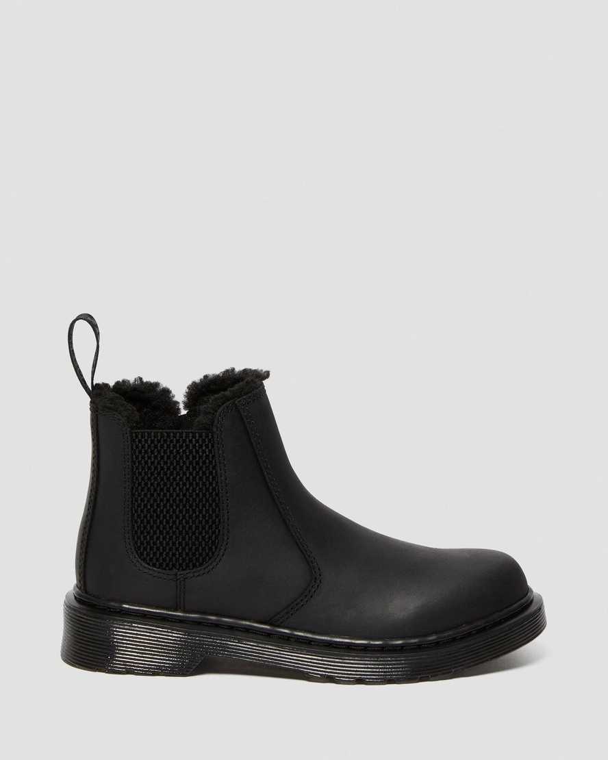 schwarze dr. martens 2976 chelsea boots für kinder mit kunstfellfutter