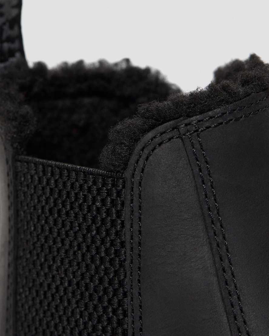 schwarze dr. martens 2976 chelsea boots für kinder mit kunstfellfutter
