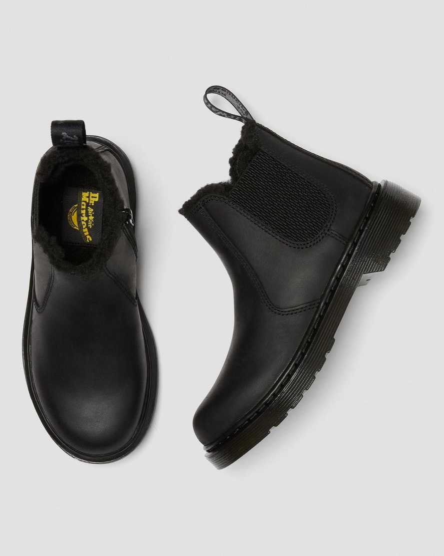 schwarze dr. martens 2976 chelsea boots für kinder mit kunstfellfutter