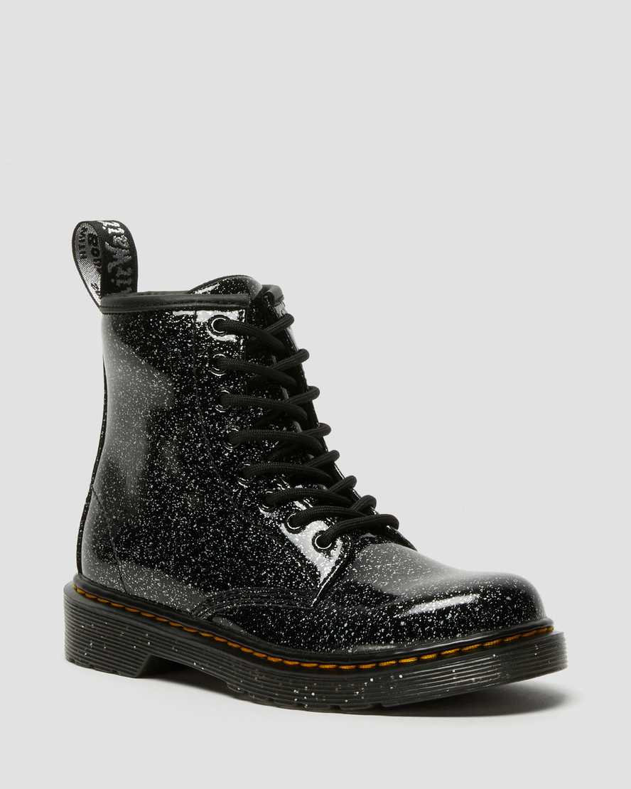 schwarze dr. martens 1460 glitzer-schnürstiefel für kinder