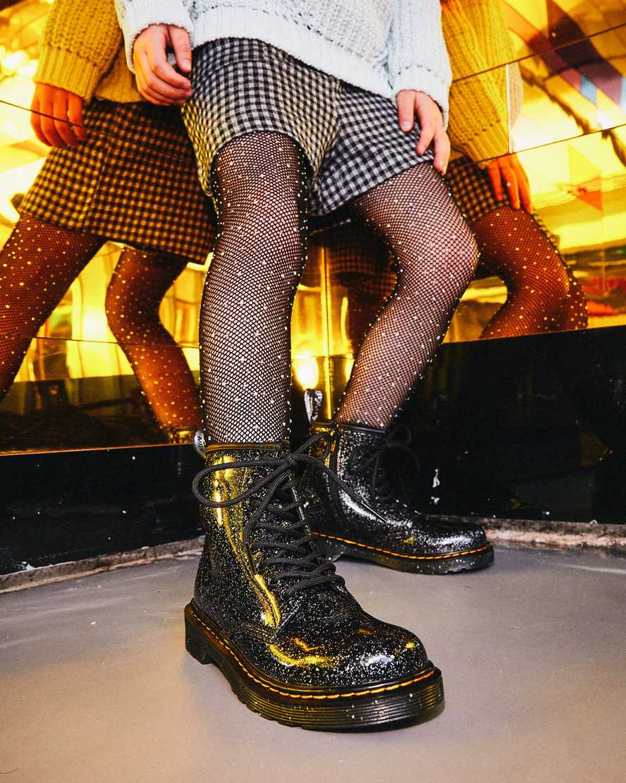 schwarze dr. martens 1460 glitzer-schnürstiefel für kinder