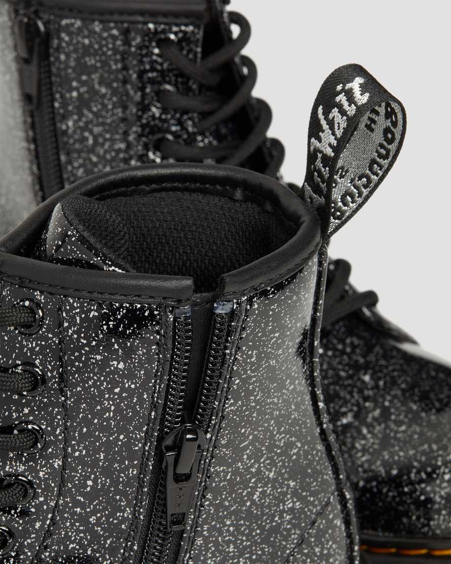 schwarze dr. martens 1460 glitzer-schnürstiefel für kinder
