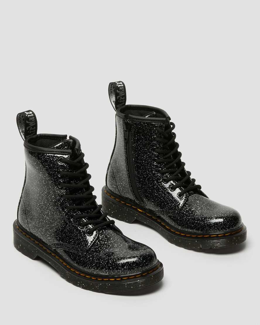 schwarze dr. martens 1460 glitzer-schnürstiefel für kinder