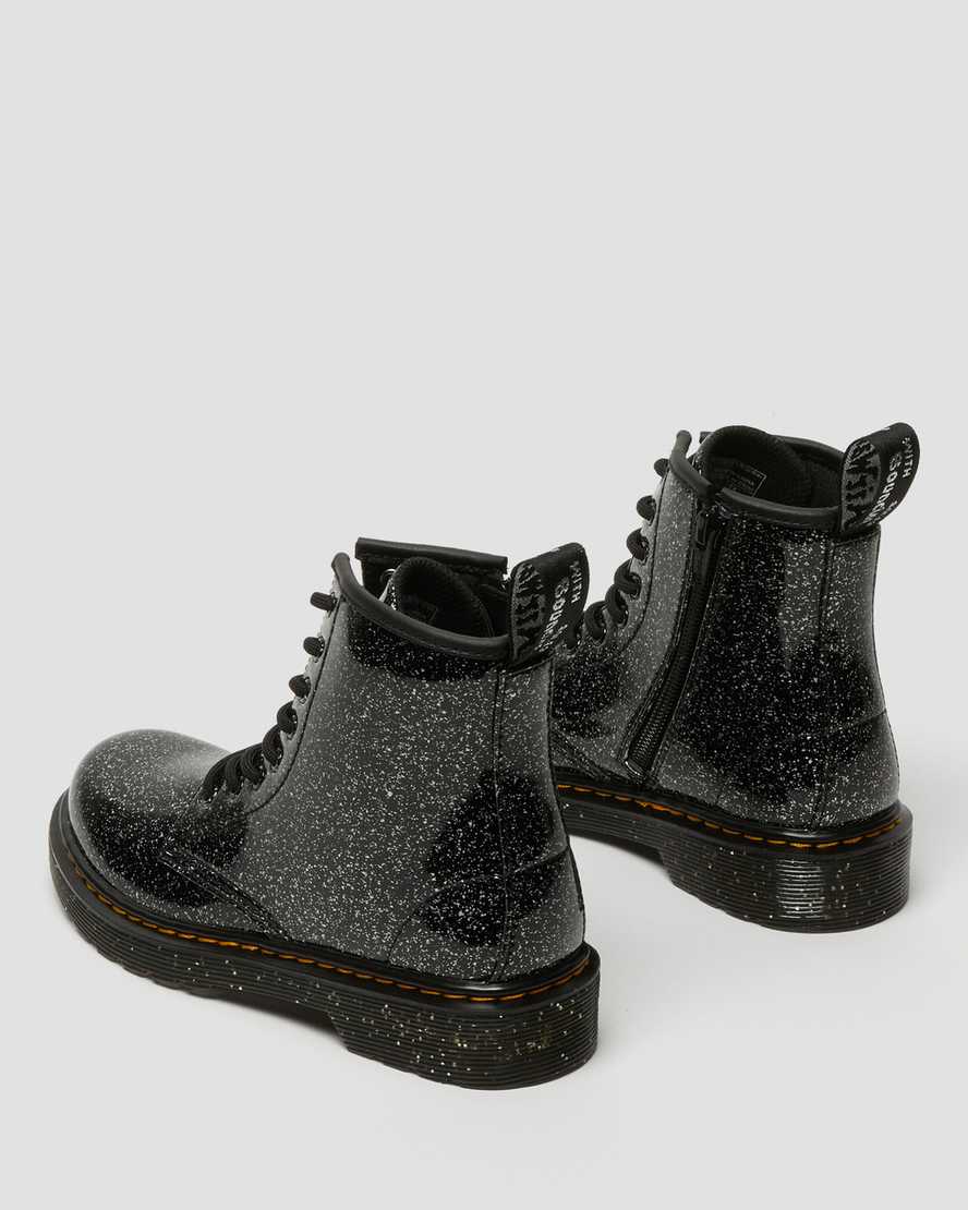 schwarze dr. martens 1460 glitzer-schnürstiefel für kinder