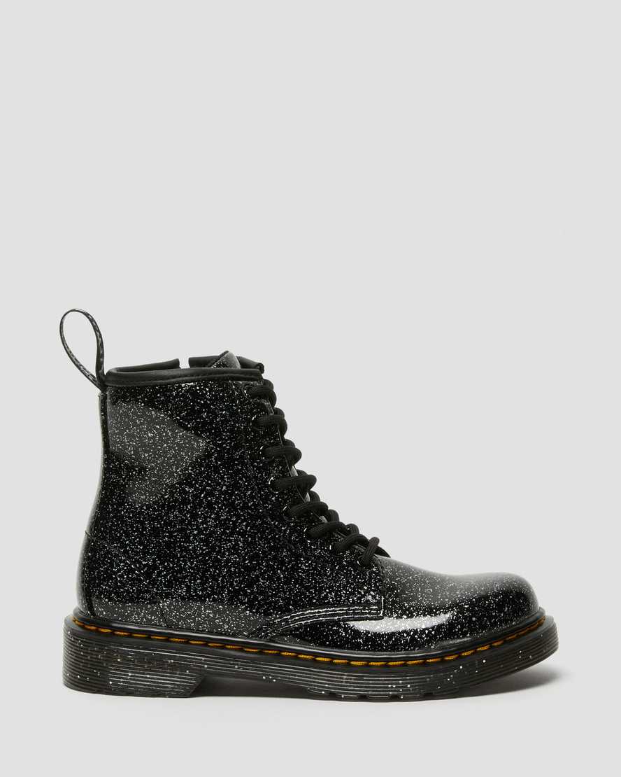 schwarze dr. martens 1460 glitzer-schnürstiefel für kinder