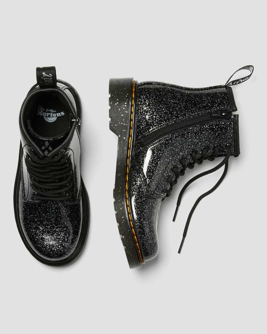 schwarze dr. martens 1460 glitzer-schnürstiefel für kinder
