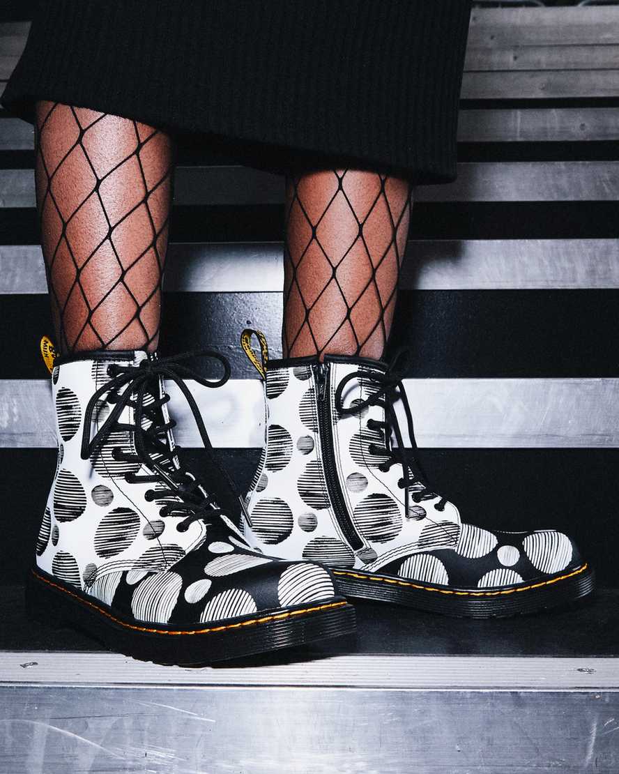 schwarze dr. martens 1460 polka dot kinder-schnürstiefel