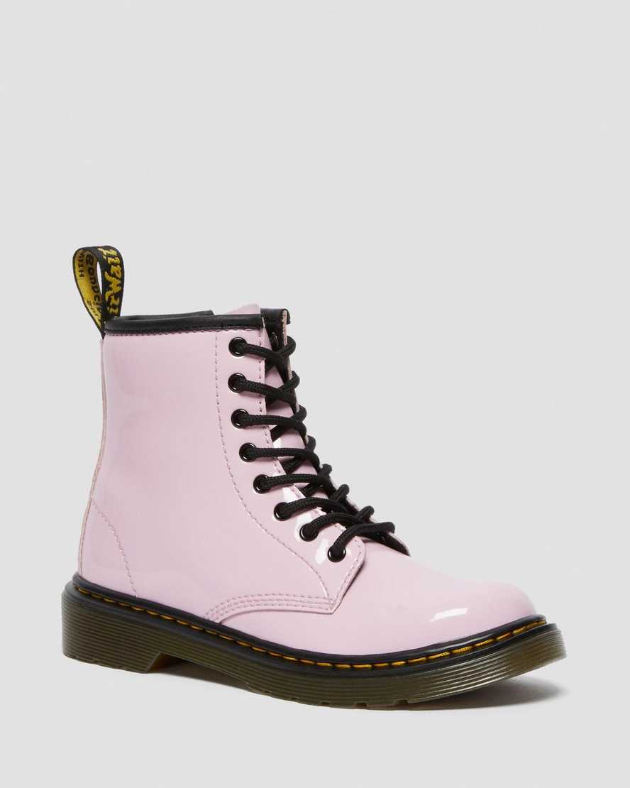 pinkfarbene dr. martens 1460 lackleder-schnürstiefel für kinder