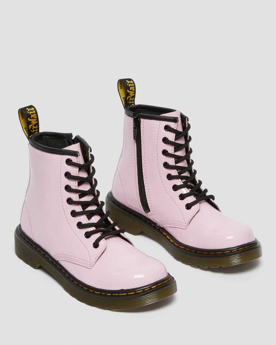 pinkfarbene dr. martens 1460 lackleder-schnürstiefel für kinder