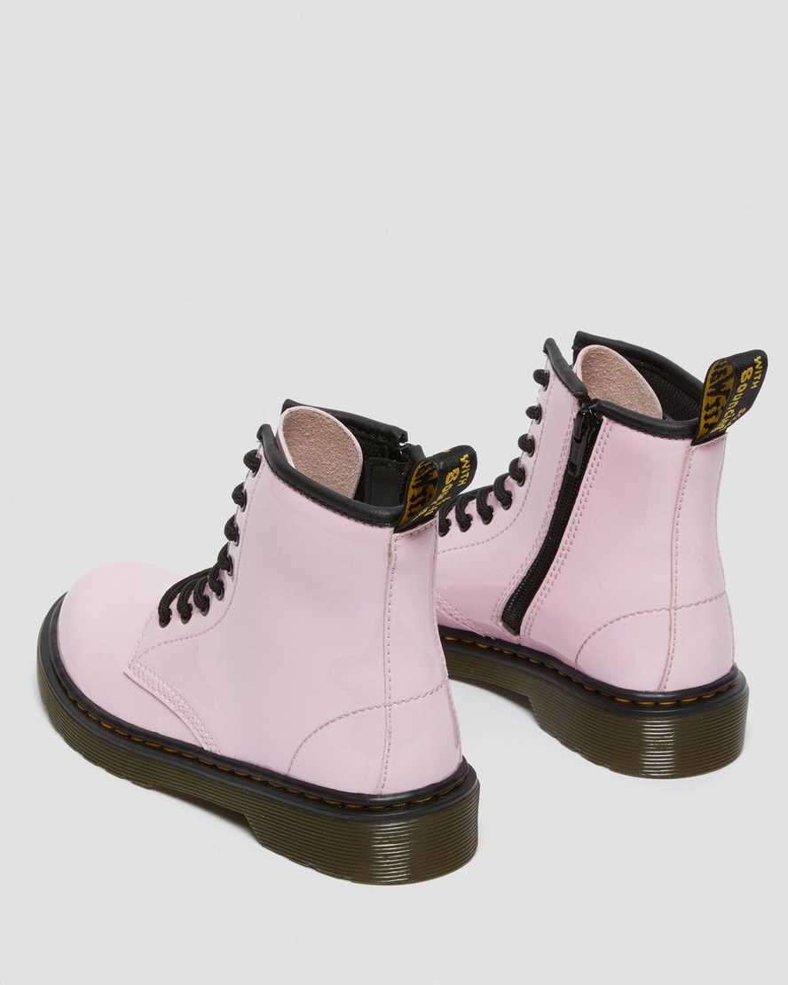 pinkfarbene dr. martens 1460 lackleder-schnürstiefel für kinder