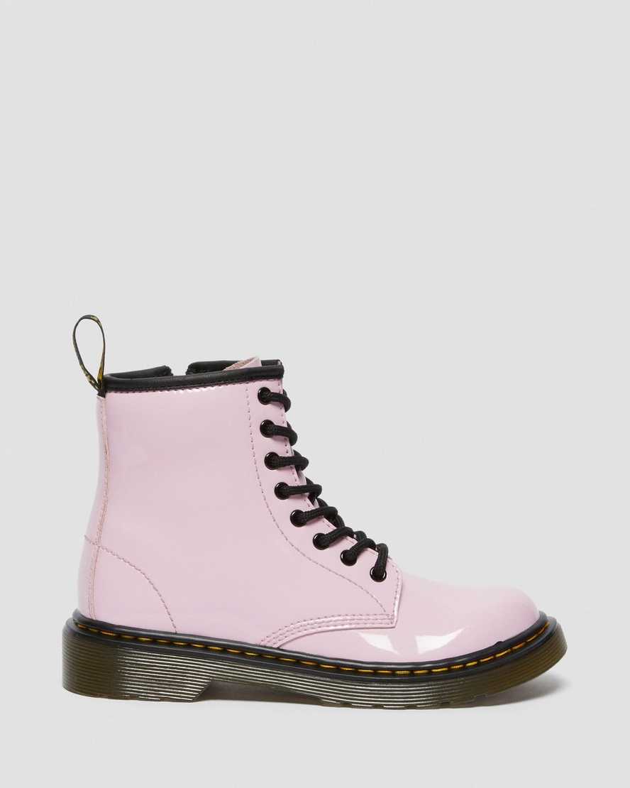 pinkfarbene dr. martens 1460 lackleder-schnürstiefel für kinder