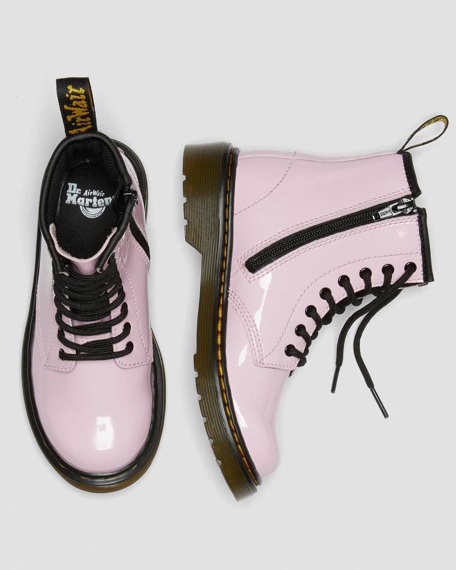 pinkfarbene dr. martens 1460 lackleder-schnürstiefel für kinder