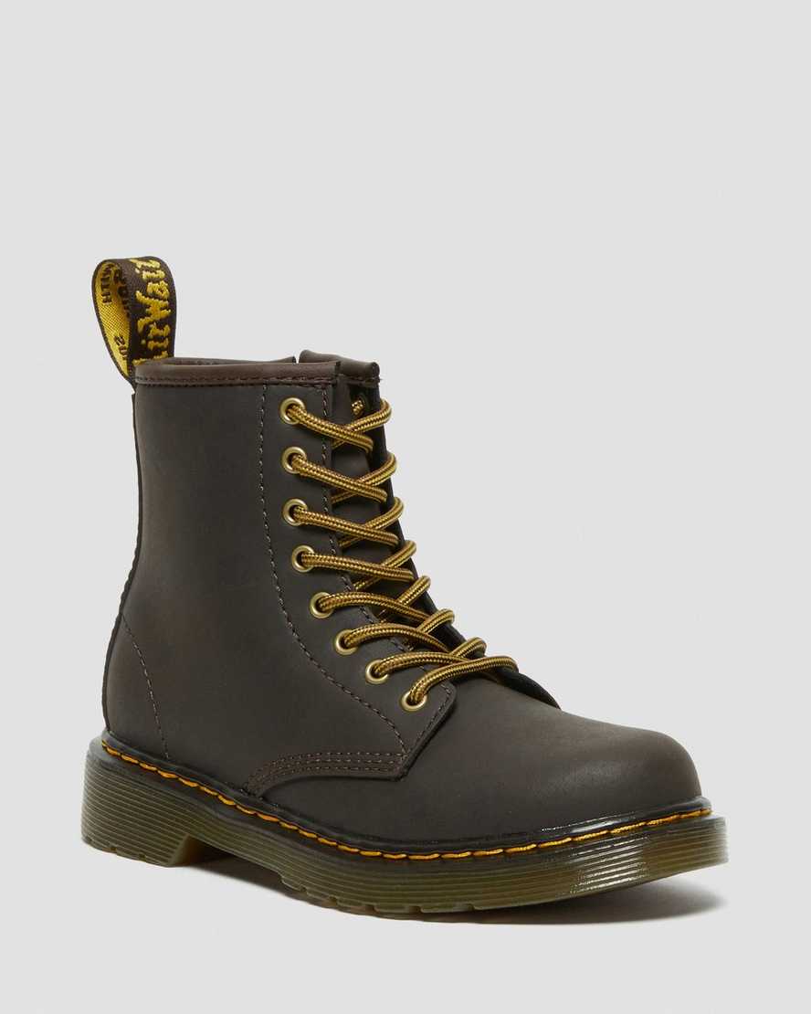 dunkelbraune dr. martens 1460 wildhorse kinder-schnürstiefel