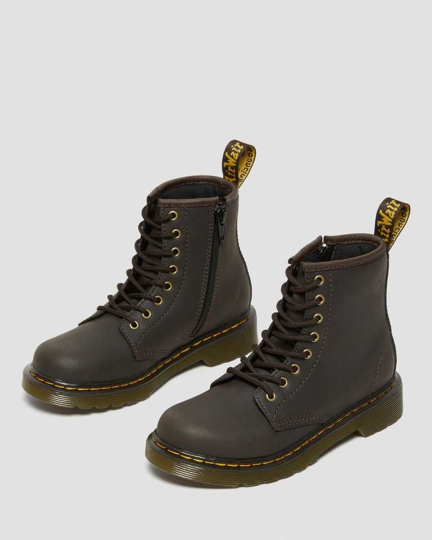 dunkelbraune dr. martens 1460 wildhorse kinder-schnürstiefel