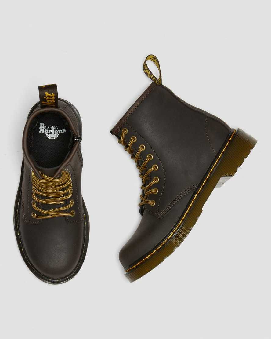 dunkelbraune dr. martens 1460 wildhorse kinder-schnürstiefel