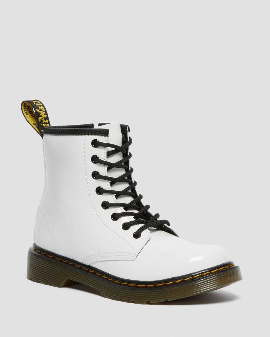 weiße dr. martens 1460 lackleder-schnürstiefel für kinder