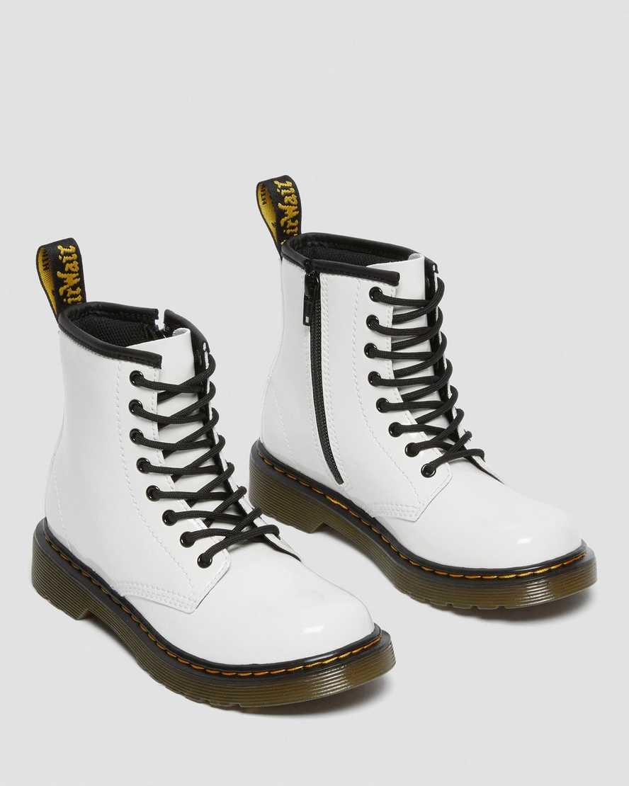 weiße dr. martens 1460 lackleder-schnürstiefel für kinder