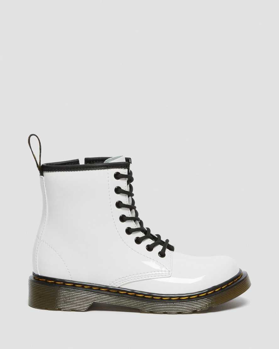 weiße dr. martens 1460 lackleder-schnürstiefel für kinder