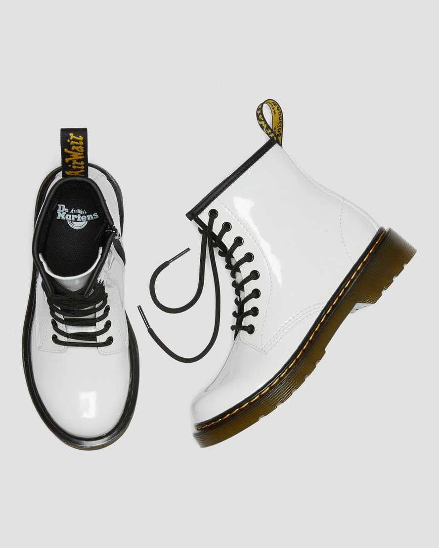 weiße dr. martens 1460 lackleder-schnürstiefel für kinder