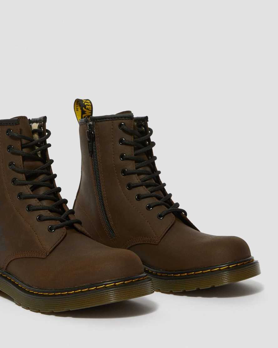 dunkelbraune dr. martens 1460 schnürstiefel für kinder mit kunstfellfutter