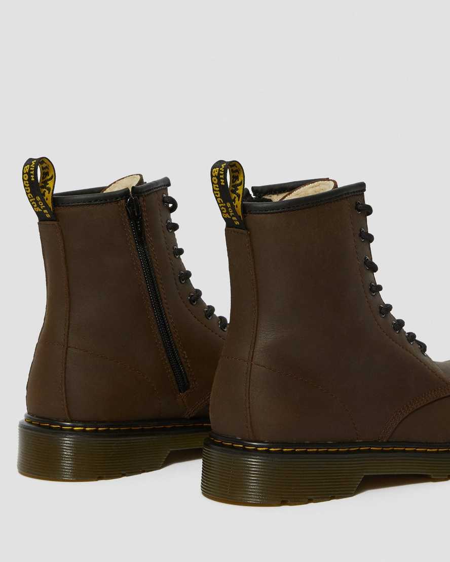 dunkelbraune dr. martens 1460 schnürstiefel für kinder mit kunstfellfutter