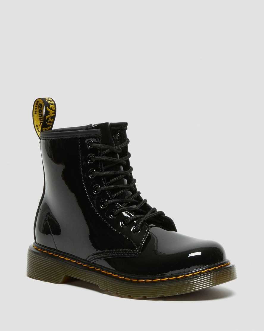 schwarze dr. martens 1460 lackleder-schnürstiefel für kinder