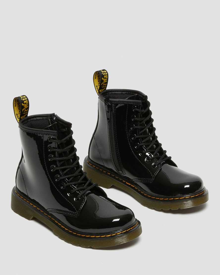 schwarze dr. martens 1460 lackleder-schnürstiefel für kinder