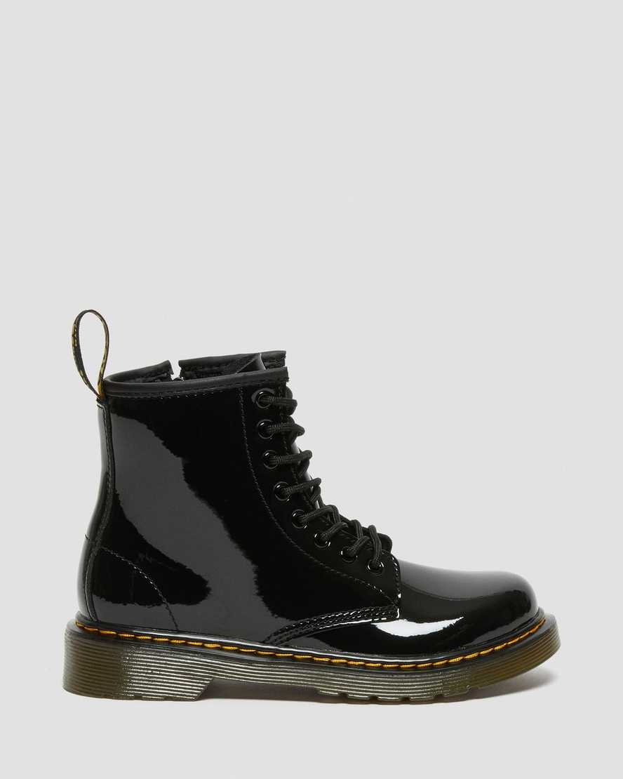 schwarze dr. martens 1460 lackleder-schnürstiefel für kinder