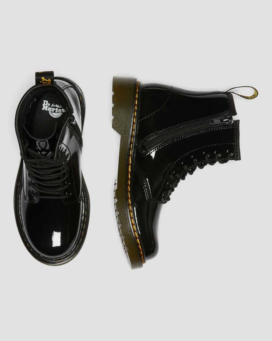 schwarze dr. martens 1460 lackleder-schnürstiefel für kinder
