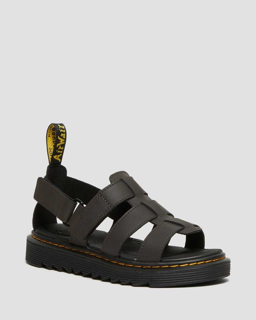 dunkelbraune dr. martens kindersandalen mit frotteeriemen