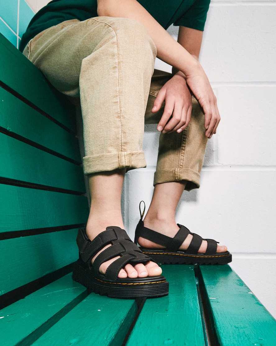 dunkelbraune dr. martens kindersandalen mit frotteeriemen