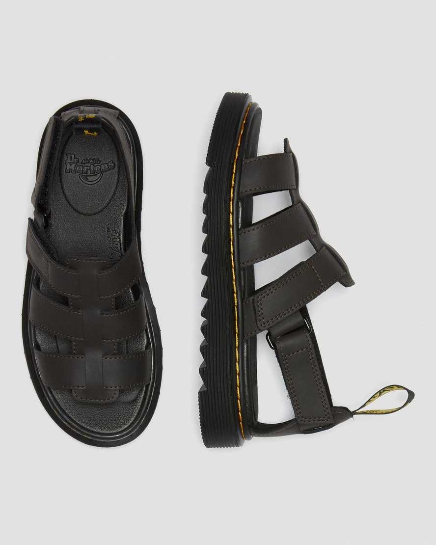 dunkelbraune dr. martens kindersandalen mit frotteeriemen