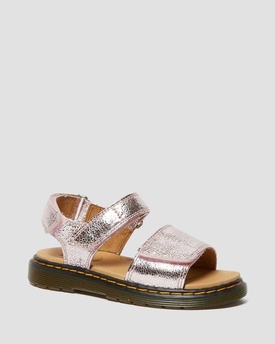 pinkfarbene dr. martens romi metallic kindersandalen