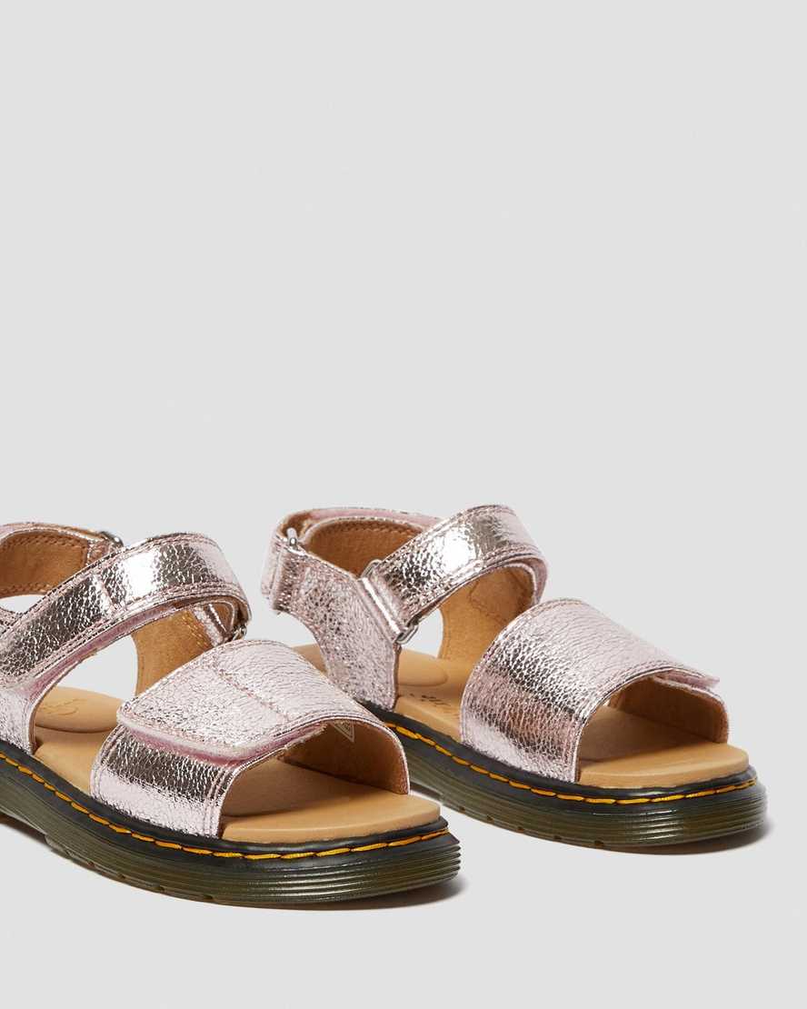 pinkfarbene dr. martens romi metallic kindersandalen