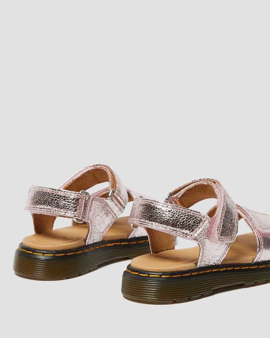 pinkfarbene dr. martens romi metallic kindersandalen