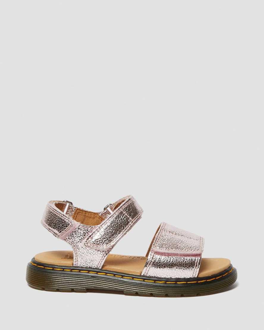 pinkfarbene dr. martens romi metallic kindersandalen