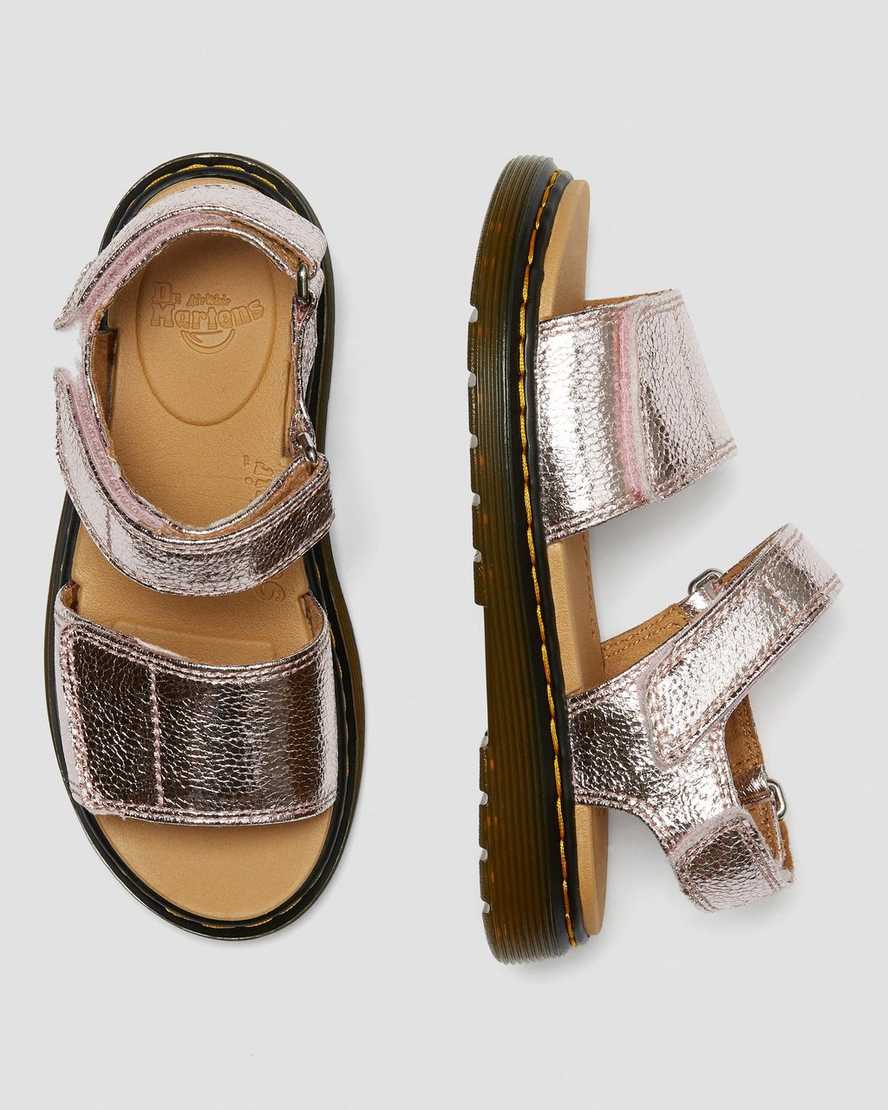 pinkfarbene dr. martens romi metallic kindersandalen
