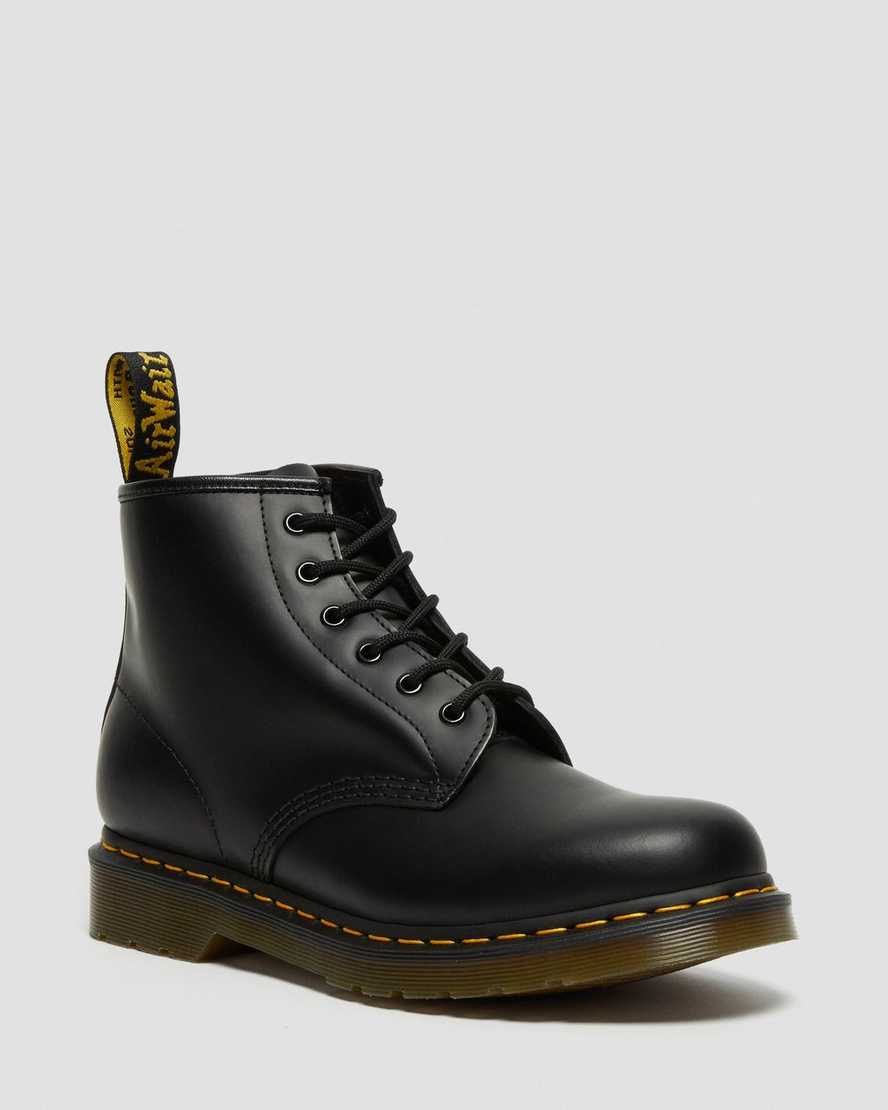 schwarze dr. martens 101 yellow stitch smooth herren-ankle-boots