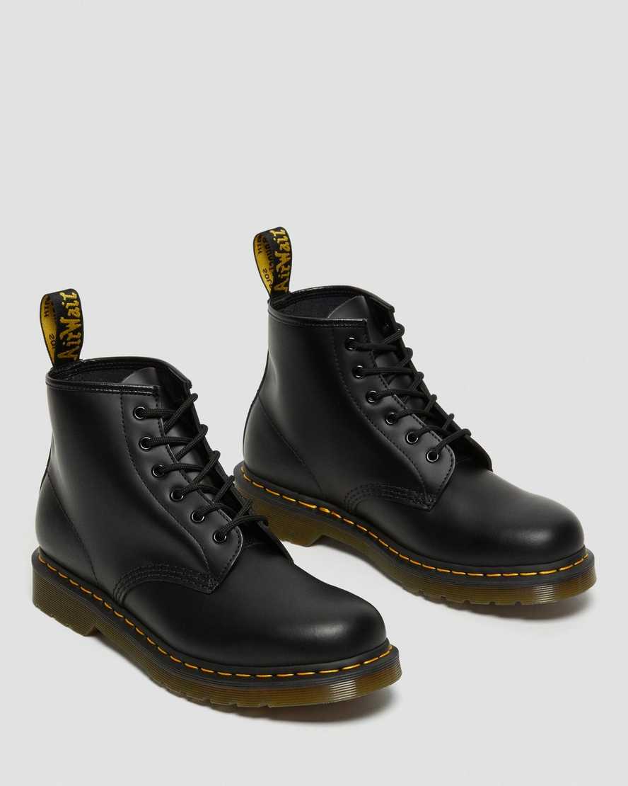 schwarze dr. martens 101 yellow stitch smooth herren-ankle-boots