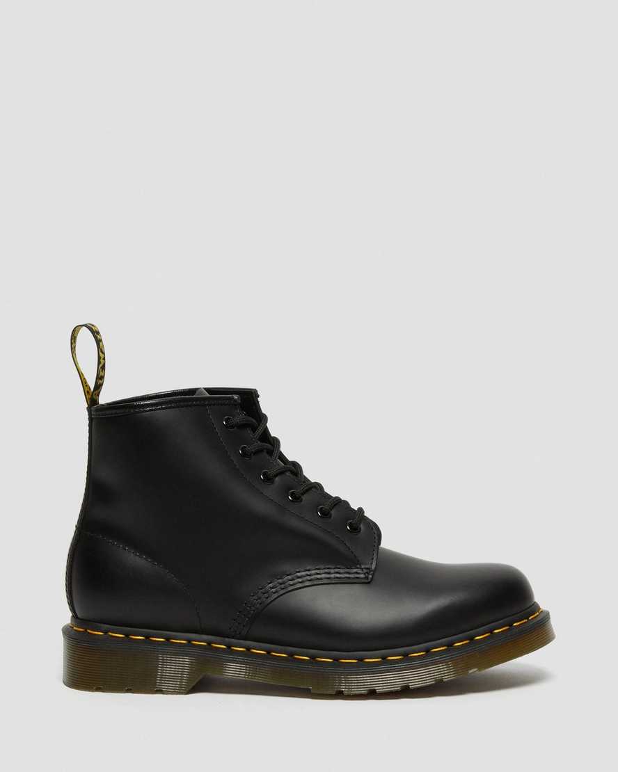 schwarze dr. martens 101 yellow stitch smooth herren-ankle-boots