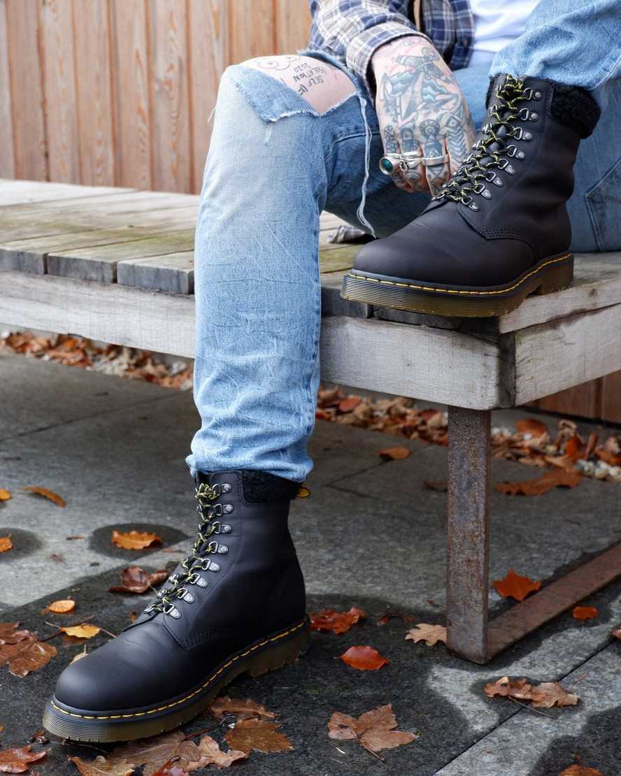 schwarze dr. martens 1460 dm wintergrip fleece herren-freizeitstiefel