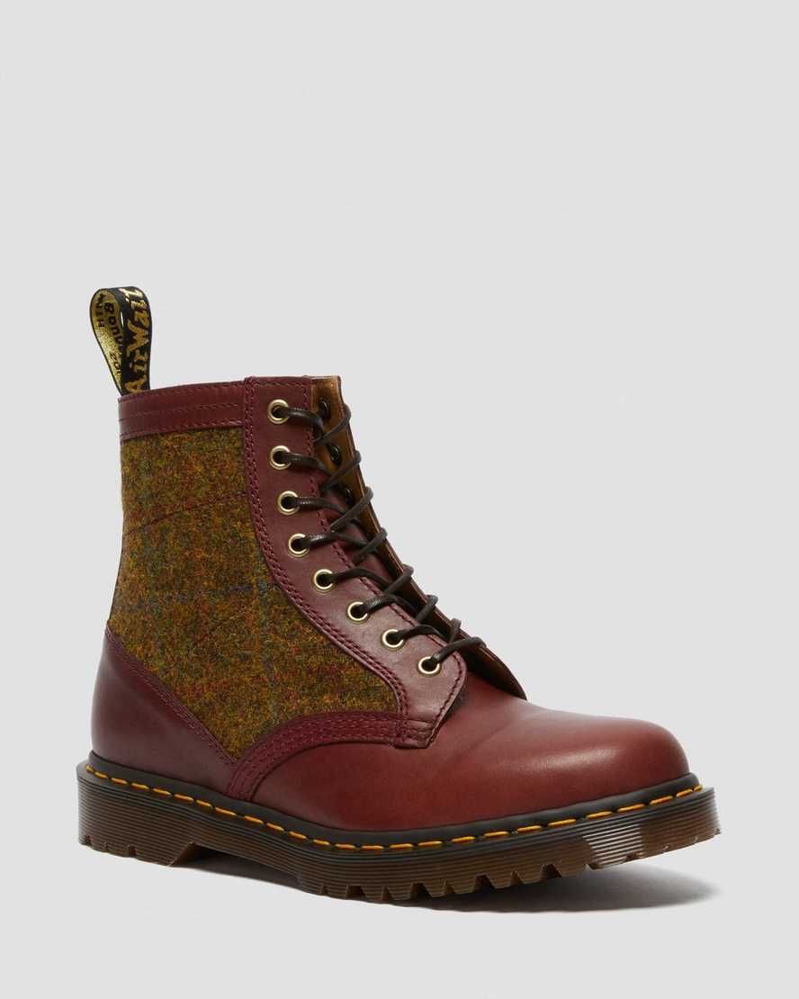 burgunderrote dr. martens 1460 harris tweed herren-schnürstiefel