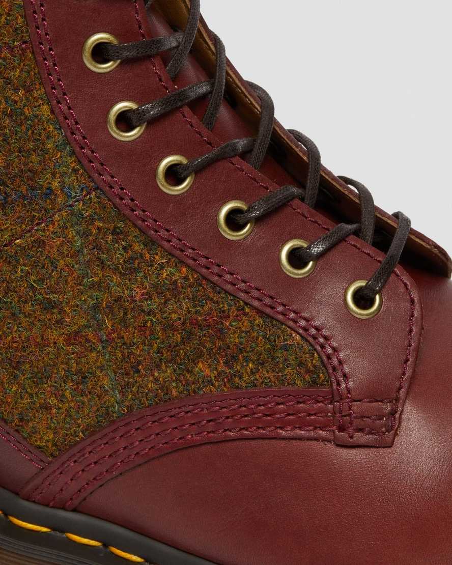 burgunderrote dr. martens 1460 harris tweed herren-schnürstiefel