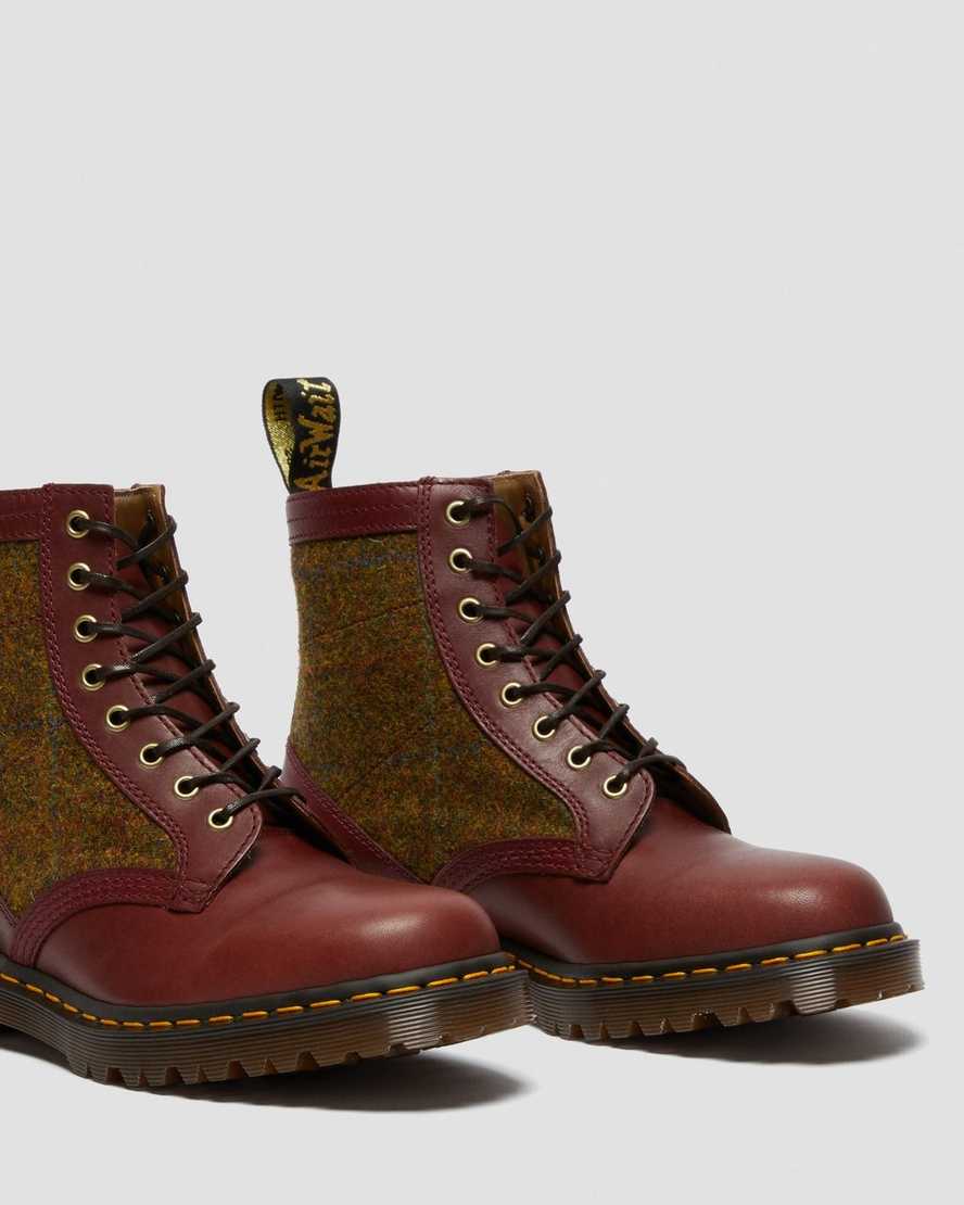 burgunderrote dr. martens 1460 harris tweed herren-schnürstiefel