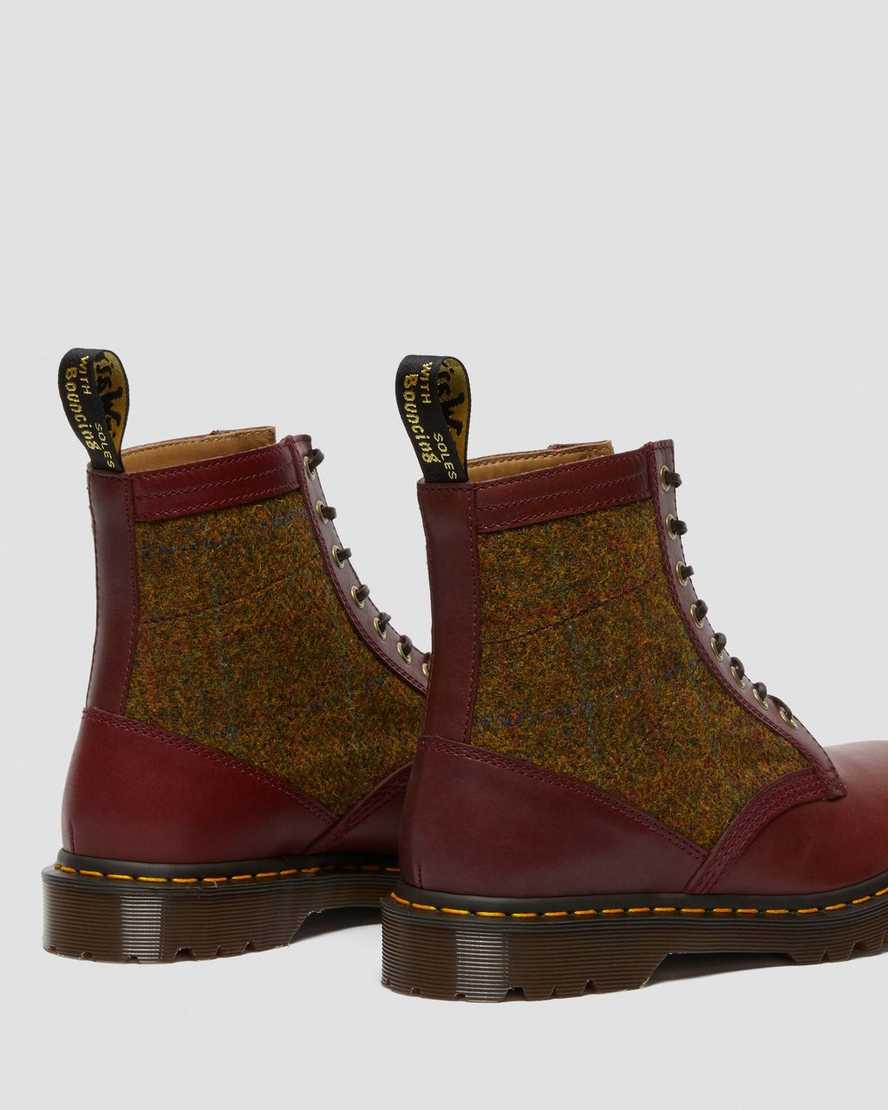 burgunderrote dr. martens 1460 harris tweed herren-schnürstiefel